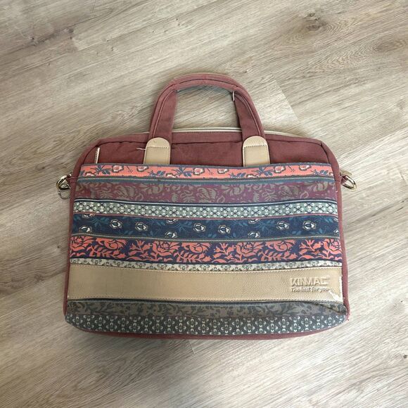 Kinmac Laptop Case Printed Office Work School Handle Blue Red Cream Zip Closure - Picture 1 of 16